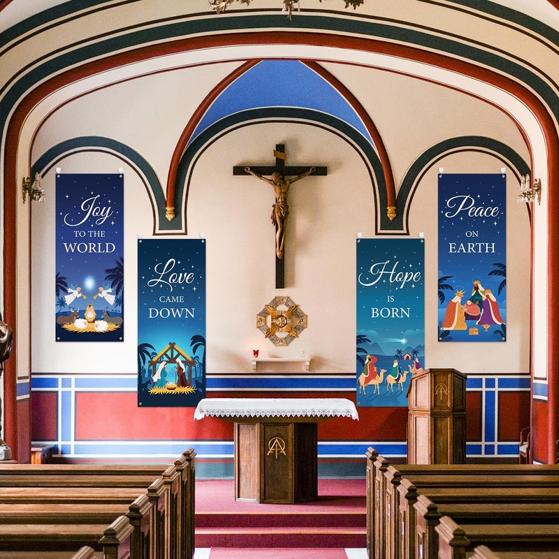 Yopyame Church Banners with Scripture - 4PCS Church Banners for Sanctuary Wall Worship Christian Banner 24x59.4 Inch Jesus Theme Religious Prise Banner for Religious Festivals Sunday School Decoration - Image 3